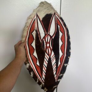 African tribal shield.  Decor. Costume. Lion king.  Real fur. Handpainted.
